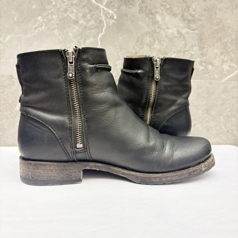 Frye Boots Women’s Veronica Short Seam Double Zipper Black Leather Boots 7.5B - Picture 8 of 12